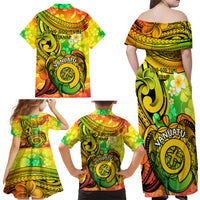 Halo Vanuatu Family Matching Off Shoulder Maxi Dress and Hawaiian Shirt Sand Drawing Turtle Polynesian Tropical Flowers LT14 - Polynesian Pride