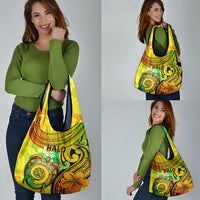 Halo Vanuatu Grocery Bag Sand Drawing Turtle Polynesian Tropical Flowers