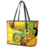 Halo Vanuatu Leather Tote Bag Sand Drawing Turtle Polynesian Tropical Flowers LT14 - Polynesian Pride
