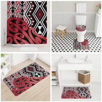 New Zealand Bathroom Set Aotearoa Kowhaiwhai Mix Taniko Art - Red - Polynesian Pride