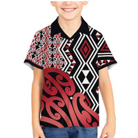 New Zealand Family Matching Mermaid Dress and Hawaiian Shirt Aotearoa Kowhaiwhai Mix Taniko Art - Red