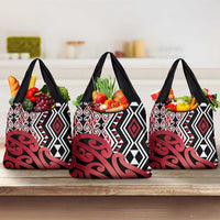 New Zealand Grocery Bag Aotearoa Kowhaiwhai Mix Taniko Art - Red LT14 3-pack One Size Red - Polynesian Pride