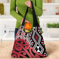 New Zealand Grocery Bag Aotearoa Kowhaiwhai Mix Taniko Art - Red LT14 - Polynesian Pride