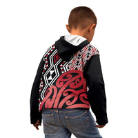 New Zealand Kid Hoodie Aotearoa Kowhaiwhai Mix Taniko Art - Red