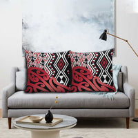 New Zealand Pillow Cover Aotearoa Kowhaiwhai Mix Taniko Art - Red - Polynesian Pride