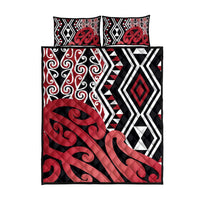 New Zealand Quilt Bed Set Aotearoa Kowhaiwhai Mix Taniko Art - Red