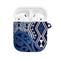 New Zealand AirPods Case Aotearoa Kowhaiwhai Mix Taniko Art - Blue LT14 Blue - Polynesian Pride