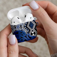 New Zealand AirPods Case Aotearoa Kowhaiwhai Mix Taniko Art - Blue LT14 - Polynesian Pride