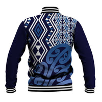 New Zealand Baseball Jacket Aotearoa Kowhaiwhai Mix Taniko Art - Blue LT14 - Polynesian Pride