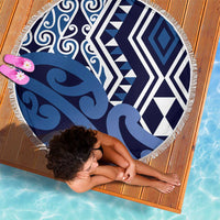 New Zealand Beach Blanket Aotearoa Kowhaiwhai Mix Taniko Art - Blue