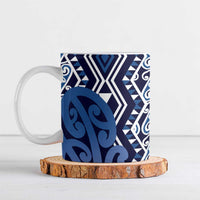 New Zealand Ceramic Mug Aotearoa Kowhaiwhai Mix Taniko Art - Blue - Polynesian Pride