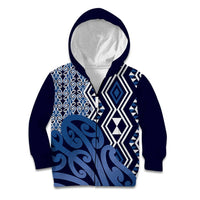 New Zealand Kid Hoodie Aotearoa Kowhaiwhai Mix Taniko Art - Blue