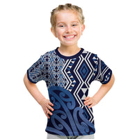 New Zealand Kid T Shirt Aotearoa Kowhaiwhai Mix Taniko Art - Blue
