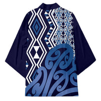 New Zealand Kimono Aotearoa Kowhaiwhai Mix Taniko Art - Blue - Polynesian Pride