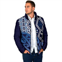 New Zealand Padded Jacket Aotearoa Kowhaiwhai Mix Taniko Art - Blue - Polynesian Pride