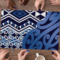 New Zealand Puzzle Aotearoa Kowhaiwhai Mix Taniko Art - Blue - Polynesian Pride