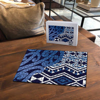 New Zealand Puzzle Aotearoa Kowhaiwhai Mix Taniko Art - Blue - Polynesian Pride