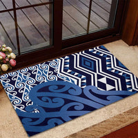 New Zealand Rubber Doormat Aotearoa Kowhaiwhai Mix Taniko Art - Blue