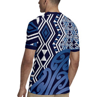 New Zealand Rugby Jersey Aotearoa Kowhaiwhai Mix Taniko Art - Blue