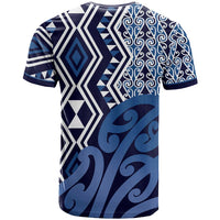 New Zealand T Shirt Aotearoa Kowhaiwhai Mix Taniko Art - Blue LT14 - Polynesian Pride