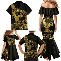 Gold Hawaii Ikaika Warrior Family Matching Mermaid Dress and Hawaiian Shirt Hawaiian Power