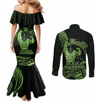 Green Hawaii Ikaika Warrior Couples Matching Mermaid Dress and Long Sleeve Button Shirt Hawaiian Power