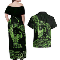 Green Hawaii Ikaika Warrior Couples Matching Off Shoulder Maxi Dress and Hawaiian Shirt Hawaiian Power