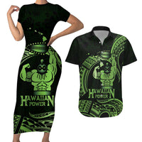 Green Hawaii Ikaika Warrior Couples Matching Short Sleeve Bodycon Dress and Hawaiian Shirt Hawaiian Power