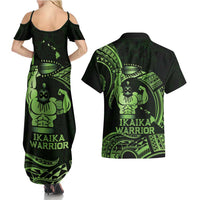 Green Hawaii Ikaika Warrior Couples Matching Summer Maxi Dress and Hawaiian Shirt Hawaiian Power