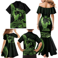 Green Hawaii Ikaika Warrior Family Matching Mermaid Dress and Hawaiian Shirt Hawaiian Power