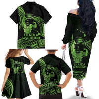 Green Hawaii Ikaika Warrior Family Matching Off The Shoulder Long Sleeve Dress and Hawaiian Shirt Hawaiian Power