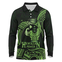 Green Hawaii Ikaika Warrior Long Sleeve Polo Shirt Hawaiian Power LT14 Green - Polynesian Pride