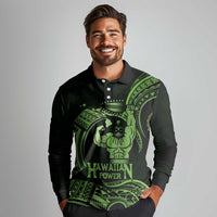 Green Hawaii Ikaika Warrior Long Sleeve Polo Shirt Hawaiian Power LT14 - Polynesian Pride
