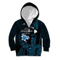 Personalised Hawaii King Kamehameha Day Kid Hoodie Plumeria With Kakau Pattern - Blue