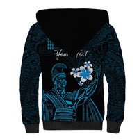 Personalised Hawaii King Kamehameha Day Sherpa Hoodie Plumeria With Kakau Pattern - Blue LT14 - Polynesian Pride