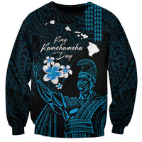 Personalised Hawaii King Kamehameha Day Sweatshirt Plumeria With Kakau Pattern - Blue