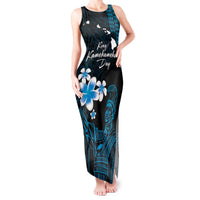 Personalised Hawaii King Kamehameha Day Tank Maxi Dress Plumeria With Kakau Pattern - Blue LT14 Women Blue - Polynesian Pride