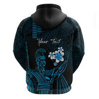 Personalised Hawaii King Kamehameha Day Zip Hoodie Plumeria With Kakau Pattern - Blue