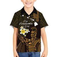 Personalised Hawaii King Kamehameha Day Kid Hawaiian Shirt Plumeria With Kakau Pattern - Gold