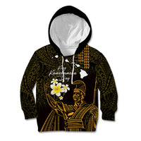 Personalised Hawaii King Kamehameha Day Kid Hoodie Plumeria With Kakau Pattern - Gold