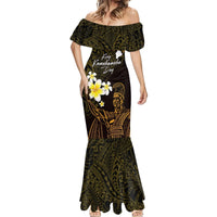 Personalised Hawaii King Kamehameha Day Mermaid Dress Plumeria With Kakau Pattern - Gold LT14 - Polynesian Pride