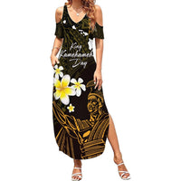 Personalised Hawaii King Kamehameha Day Summer Maxi Dress Plumeria With Kakau Pattern - Gold LT14 Women Gold - Polynesian Pride