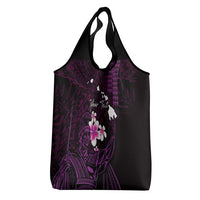 Personalised Hawaii King Kamehameha Day Grocery Bag Plumeria With Kakau Pattern - Purple