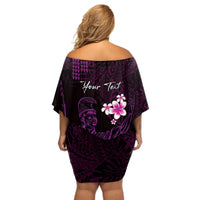 Personalised Hawaii King Kamehameha Day Off Shoulder Short Dress Plumeria With Kakau Pattern - Purple LT14 - Polynesian Pride