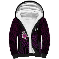 Personalised Hawaii King Kamehameha Day Sherpa Hoodie Plumeria With Kakau Pattern - Purple
