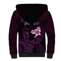 Personalised Hawaii King Kamehameha Day Sherpa Hoodie Plumeria With Kakau Pattern - Purple