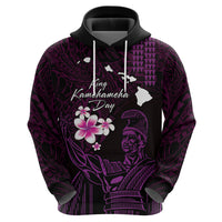 Personalised Hawaii King Kamehameha Day Zip Hoodie Plumeria With Kakau Pattern - Purple