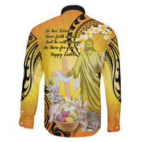 Polynesia Easter Day Family Matching Off Shoulder Short Dress and Hawaiian Shirt He Is Risen Lilium Longiflorum Polynesian Pattern LT14 - Polynesian Pride