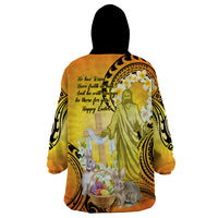 Polynesia Easter Day Wearable Blanket Hoodie He Is Risen Lilium Longiflorum Polynesian Pattern