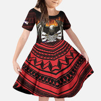Fautasi Race Day American Samoa Family Matching Short Sleeve Bodycon Dress and Hawaiian Shirt Bald Eagle Polynesian Tattoo